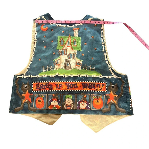 VINTAGE Women's Halloween Haunted House Reversible Quilted Handmade Vest Size XL - Picture 8 of 8
